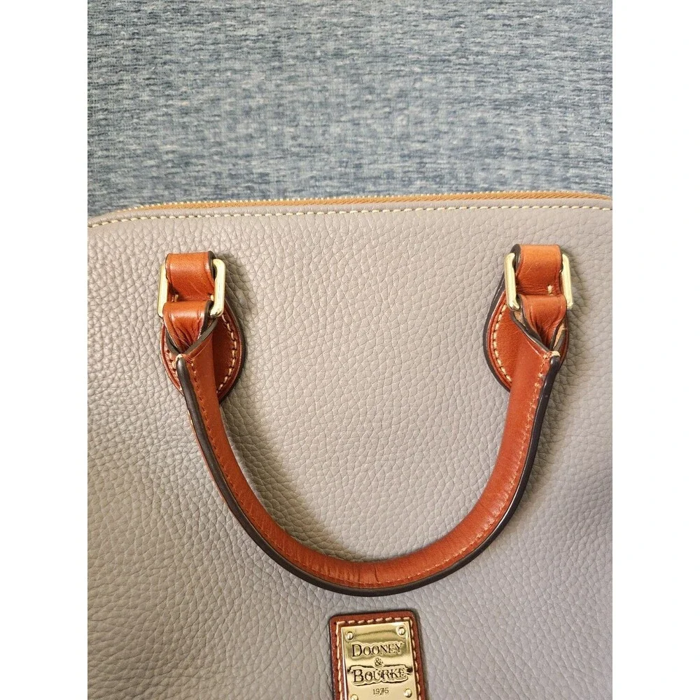 Dooney & Bourke Large Gray Pebbled Leather Domed Satchel Bag